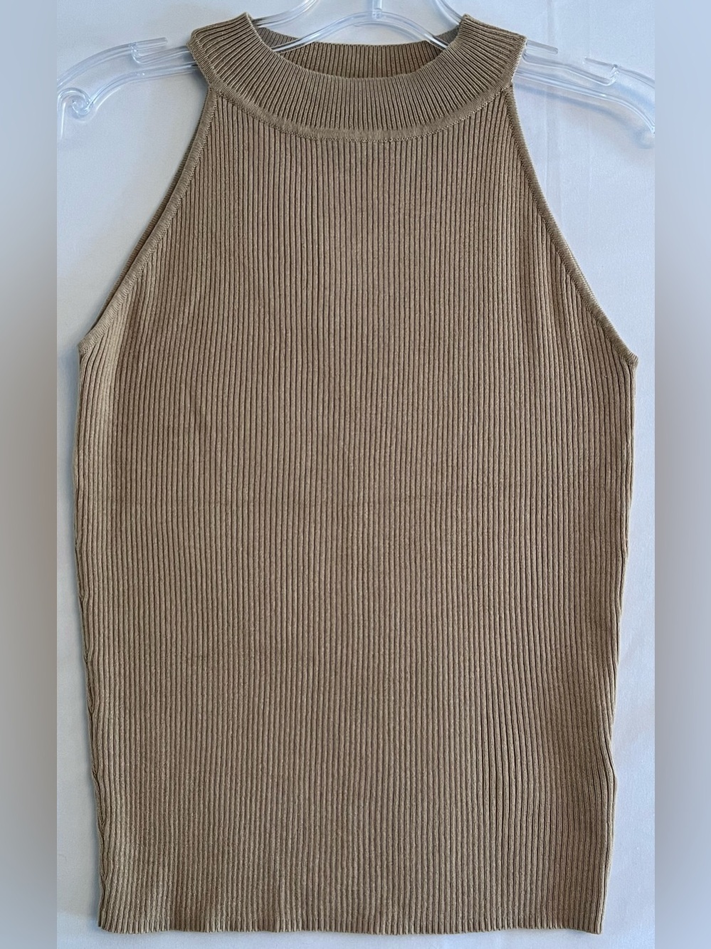 MEXX Taupe Ribbed Halter Top High Neck Knit Tank M